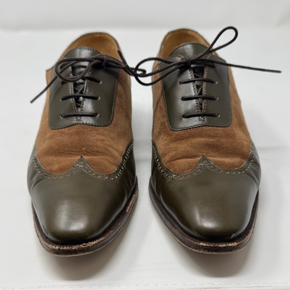 Women’s Neiman Marcus Gravati lace ups ~ Tan Suede and Green leather